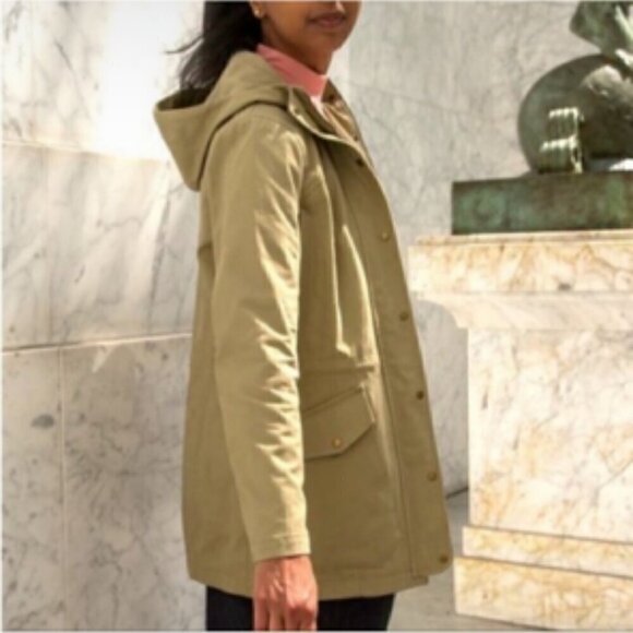 Betabrand Jackets & Blazers - Betabrand Chore Cotton Twill Hooded Coat Khaki Morning Mess Women's Large